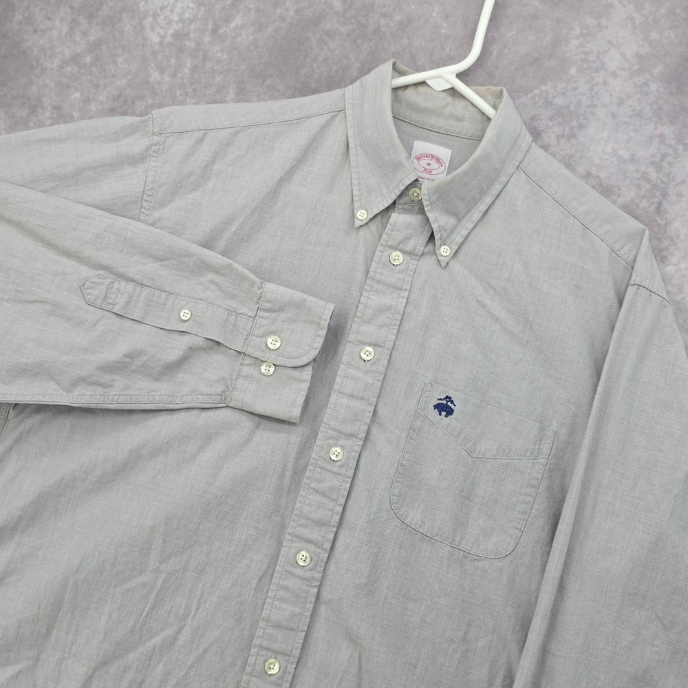 Brooks Brothers 346 Mens Regular Fit Button Down Shirt Gray Micro Check Medium